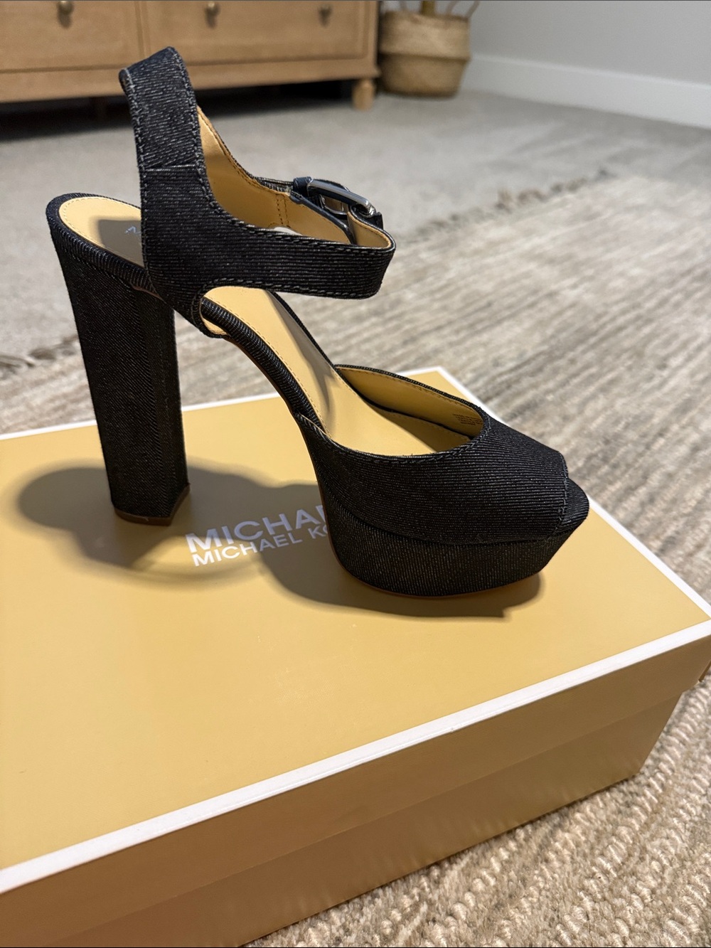 MICHAEL Michael Kors Blue Denim Platform Block Heel Sandals - Picture 3 of 5